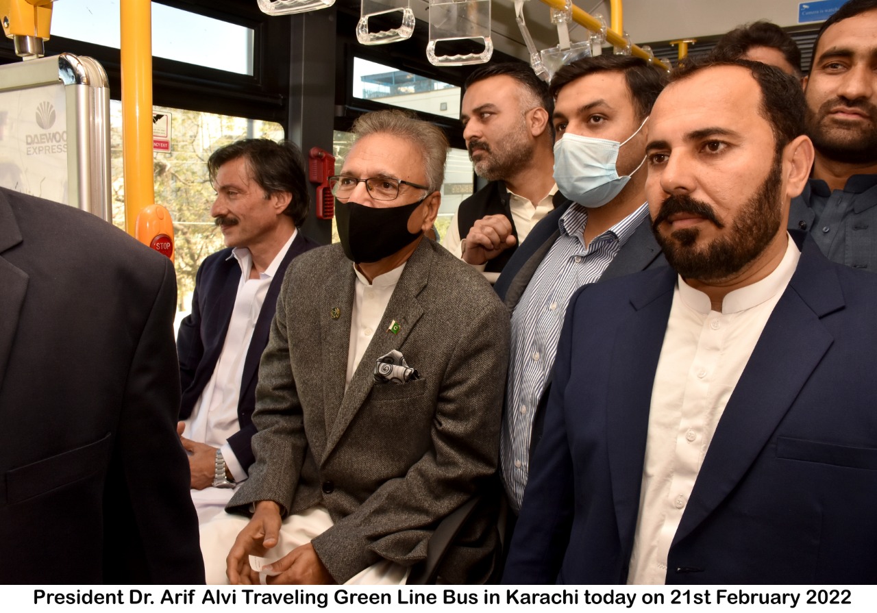 President Alvi takes a ride on China-made Green Line Bus