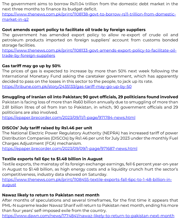 【Daily】11 Sept Brief of Pak BizNews